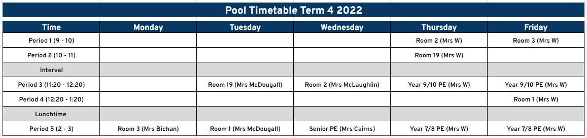 Pool Timetable