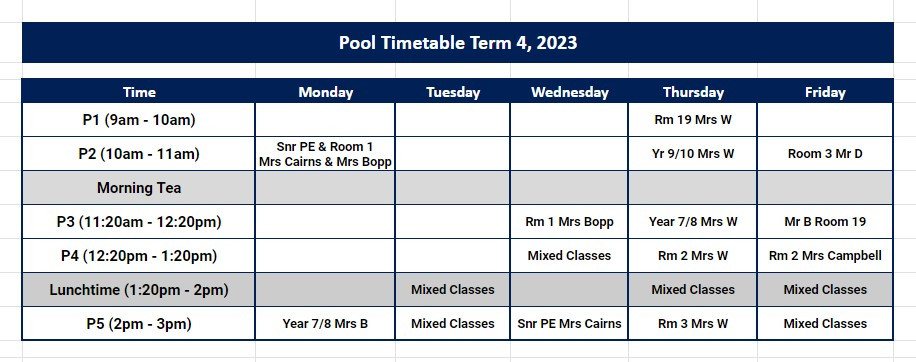 Pool Timetable For Newsletter T4 23